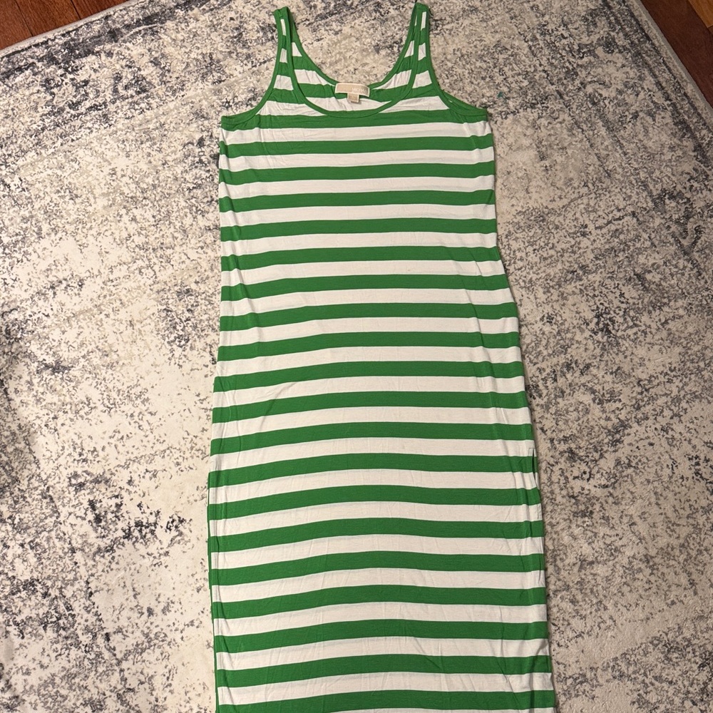 Michael Kors Green and White Striped Sleeveless Dress